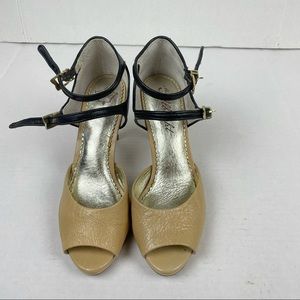 Anthro Miss Albright double strap peep toe heels 7